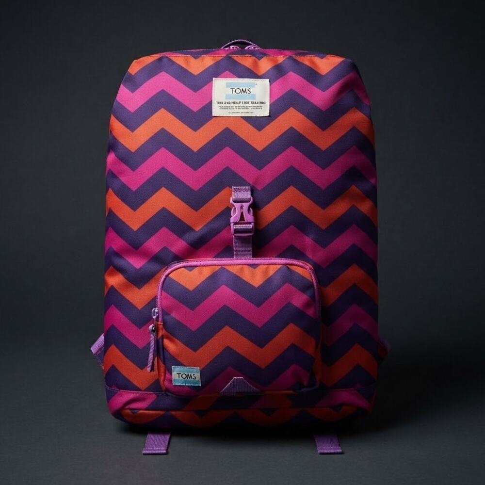 TOMS Foldover Backpack Multicolor Chevron Canvas School Laptop Travel Daypack